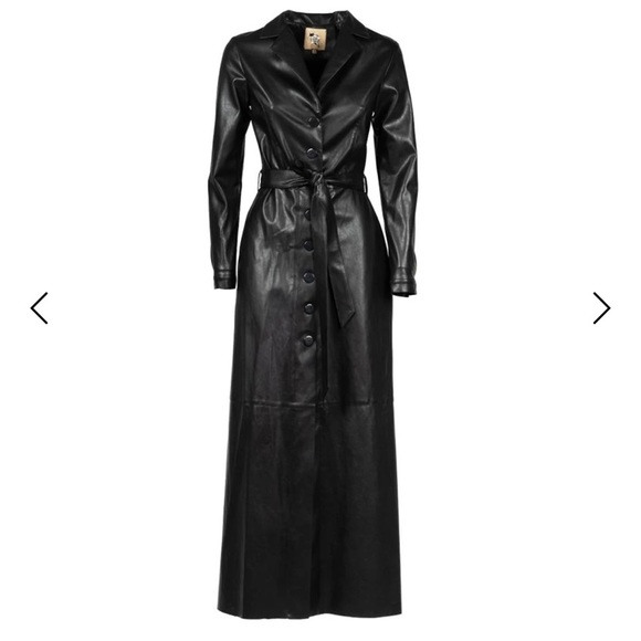 Wolf & Badger JULIA ALLERT Black Long Button-Up Eco-Leather Trench Coat - Picture 2 of 4